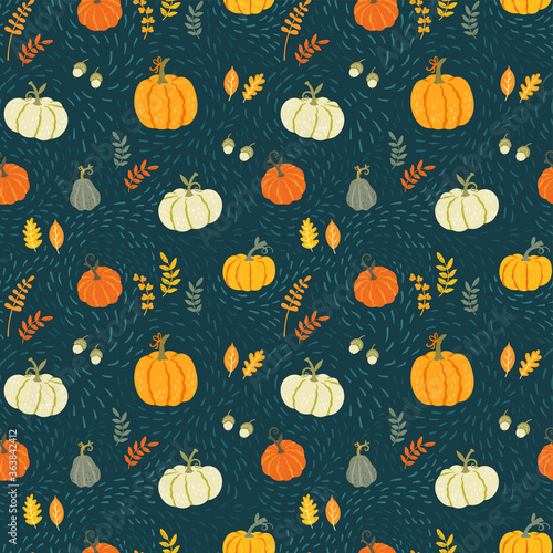 Cute hand drawn pumpkin seamless pattern, hand drawn pumpkins - great as Thanksgiving background, textiles, banners, wallpapers, wrapping - vector design