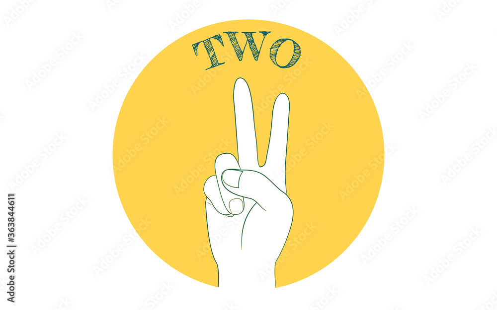 Obraz premium ハンドサインのアイコン、数字の2、指文字.ベクターイラスト.