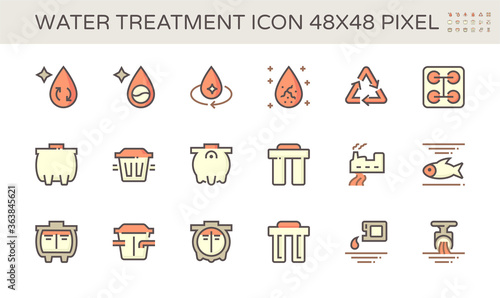 Water treatment and septic tank vector icon set design, 48x48 pixel perfect and editable stroke.