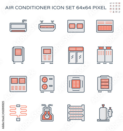 Air conditioner and air compressor vector icon set design, 64x64 pixel perfect and editable stroke.