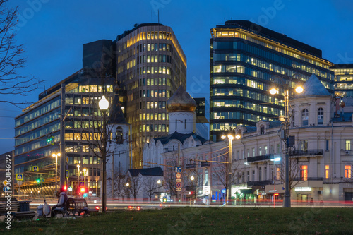 White Square in Moscow, church and modern buildings