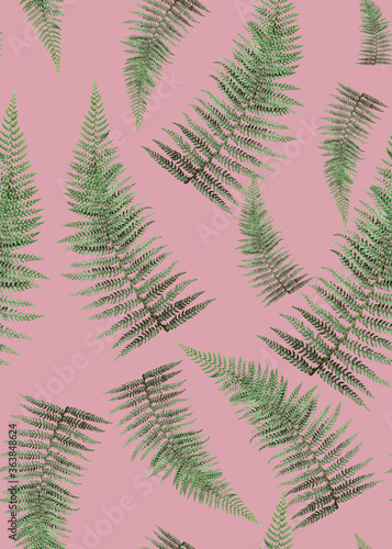 Tropical leaves frame on light pink background. seamless pattern  Summer Styled