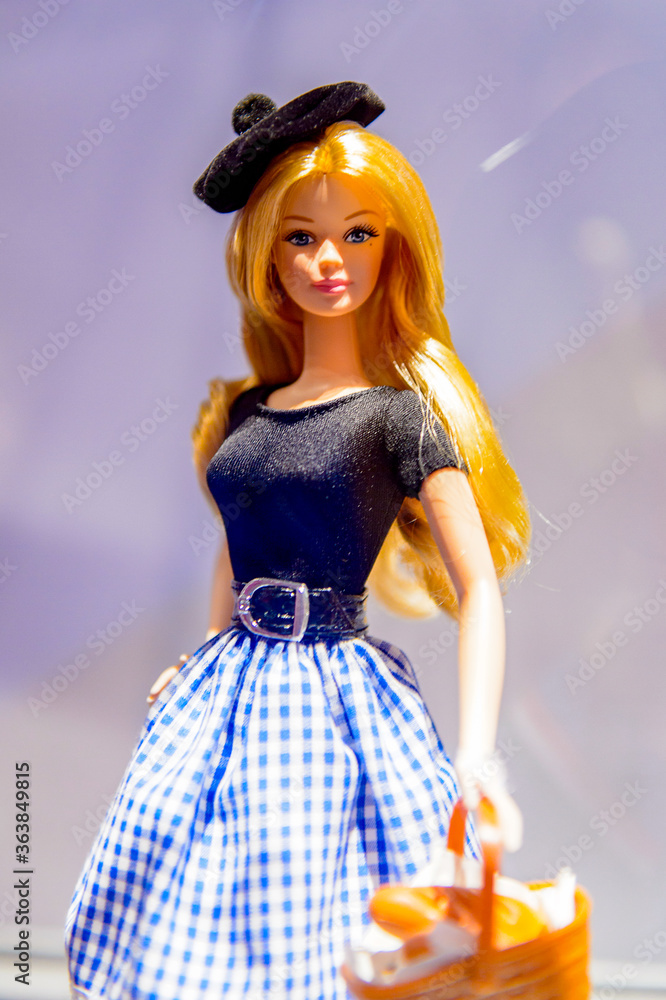 ROME, ITALY - MAY 7, 2016: France style Barbie doll with a basket at the  exhibition in Rome. Barbie brand belongs to the American toy-company  Mattel, Inc Stock Photo | Adobe Stock