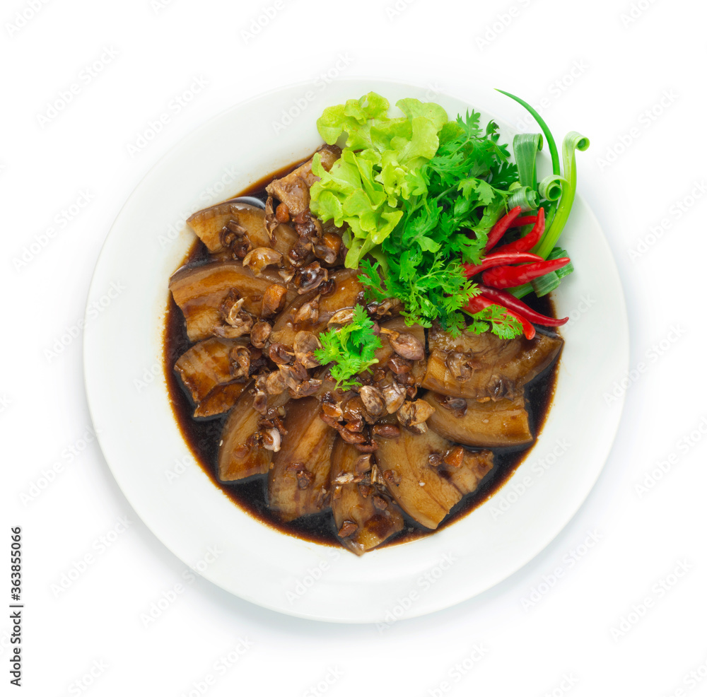 Chashu Sweet Pork Belly Stewed in Brown Sauce (Thai Pork Sa-Tier style) Asian Food Chashu Sweet Pork Belly Stewed in Brown Sauce (Thai Pork Sa-Tier style) Asian Food