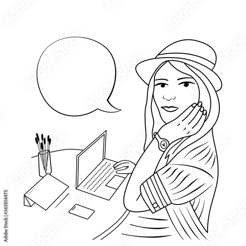 young girl in hat sit and talk