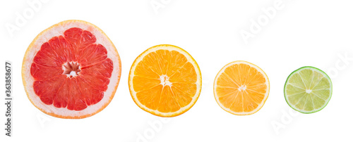 mix of half citrus fruit. grapefruit, orange, lemon, lime. isolated on white background