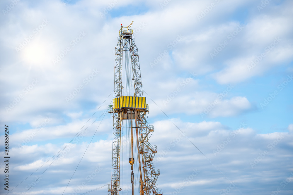 Oil and Gas Drilling Rig. Oil drilling rig operation on the oil platform in oil and gas industry Oil and Gas Drilling Rig. Oil drilling rig operation on the oil platform in oil and gas industry