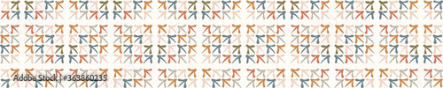 Seamless background scribble arrow shape banner. Gender neutral baby pattern. Simple whimsical minimal earthy calm color. Kids nursery doodle border or boho fashion tribbon trim