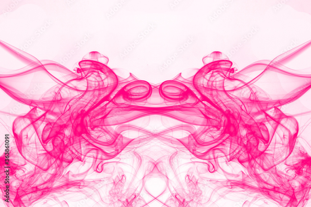 Pink smoke on white background, pink ink background, movement of pink smoke