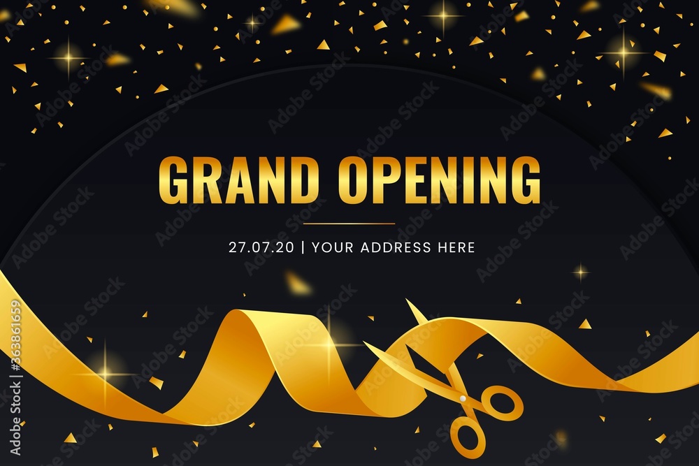 Grand opening background with ribbon and confetti Stock Vector
