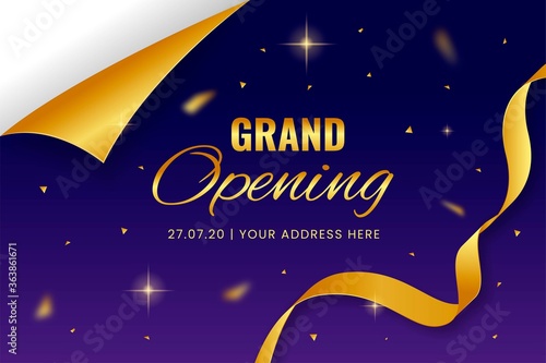 Grand opening vector illustration background with golden ribbon color