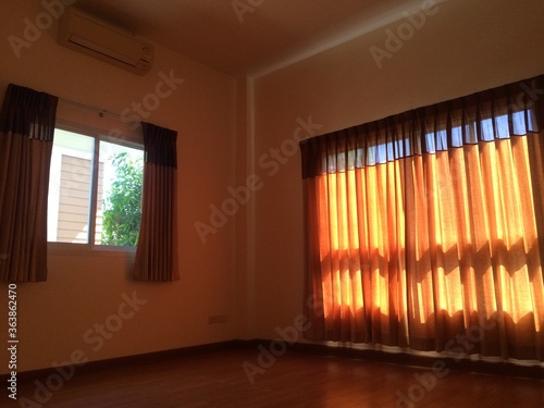 interior of a house with curtain at the morning