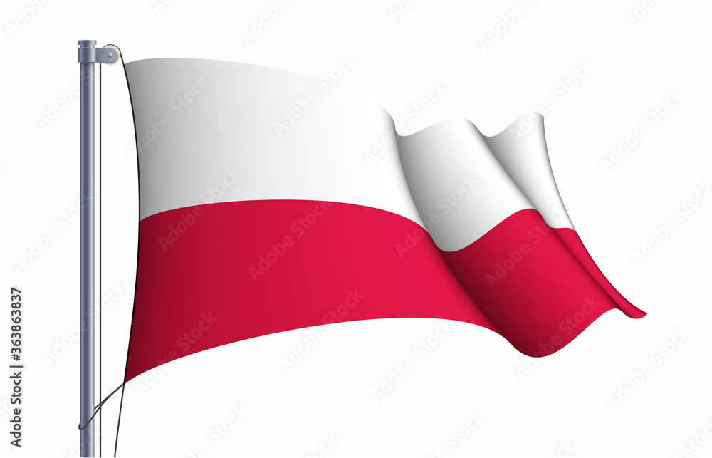 Poland flag state symbol isolated on background national banner. Greeting card National Independence Day of the Republic of Poland. Illustration banner with realistic state flag.