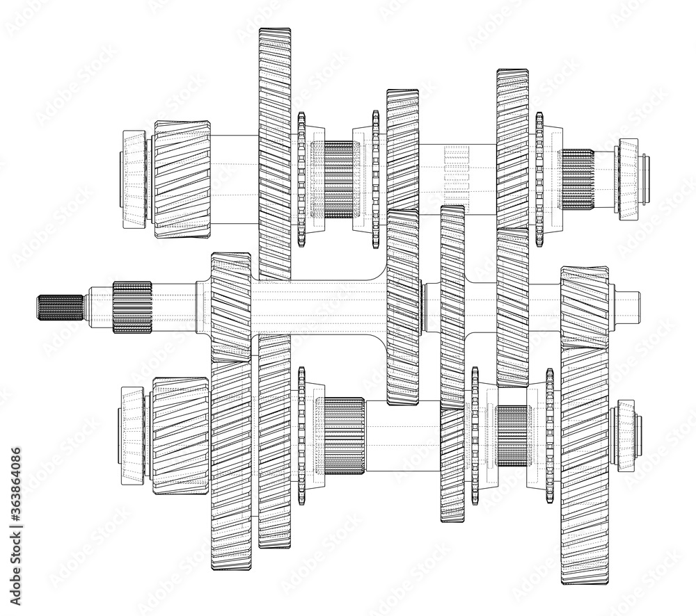 Outline gearbox concept. 3D illustration