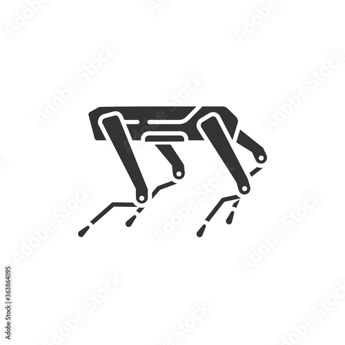 SPOT robot dog black glyph icon. Innovation in technology. Industrial sensing and remote operation needs. Mini Robot guard. Sign for web page, app. UI UX GUI design element. Editable stroke.