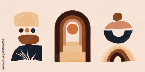 Modern minimalist abstract aesthetic illustrations. Bohemian style wall decor. Collection of contemporary artistic posters. 