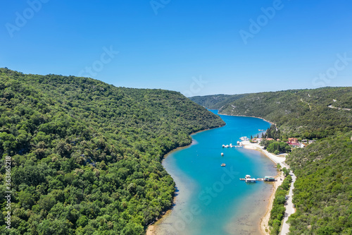 An aerial view of Limski Kanal, Istria, Croatia