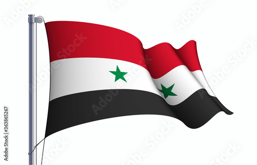 Syria flag state symbol isolated on background national banner. Greeting card National Independence Day of the Syrian Arab Republic. Illustration banner with realistic state flag.