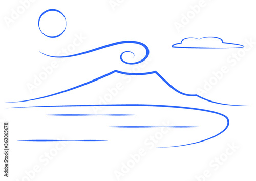 Vesuvius and gulf of Naples minimal lineart illustratione