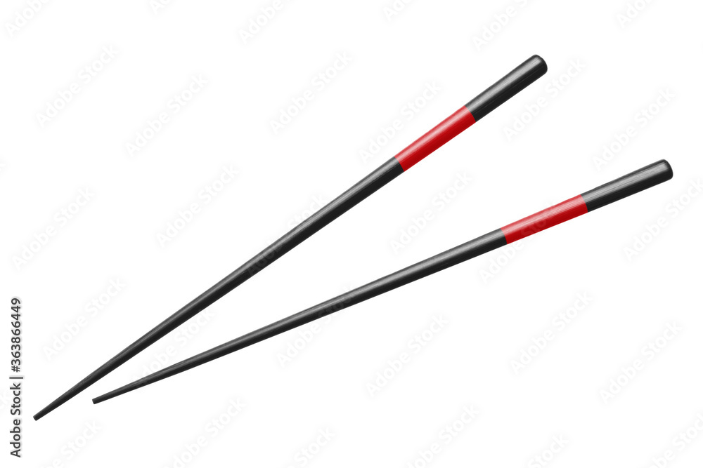 Pair of black wooden chopsticks, isolated on white background Pair of black wooden chopsticks, isolated on white background