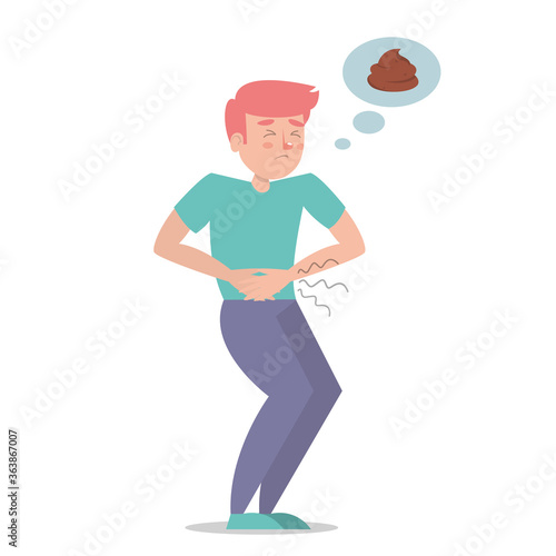 Child with a diarrhea vector isolated. Boy with pain