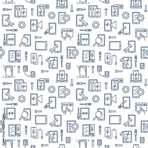 Smartphone Repair Service vector seamless pattern in outline style