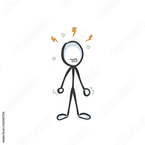 Angry furious man. Vector simple stressed aggressive person. Annoyed mad stickman no face clipart cartoon. Hand drawn. Doodle sketch, graphic illustration