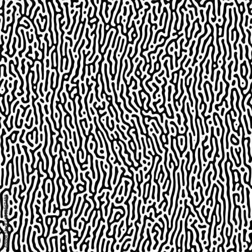 Intricate geometric Turing pattern in classic black and white seamless pattern vector background.