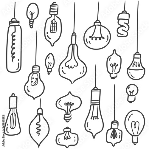 Set of light bulb doodles isolated on white 