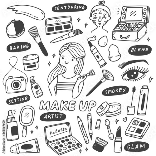 Make Up Artist Equipments in doodle style 