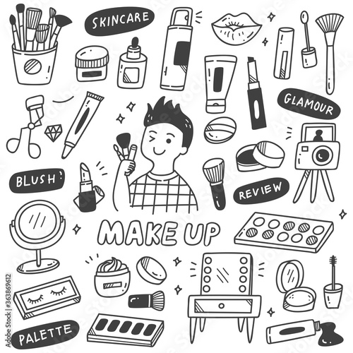 Make Up Artist Equipments in doodle style 
