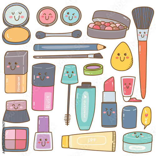 Set of make up kit kawaii doodles