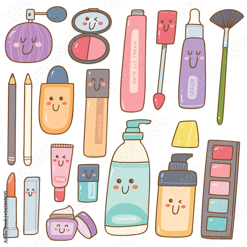 Set of make up kit kawaii doodles