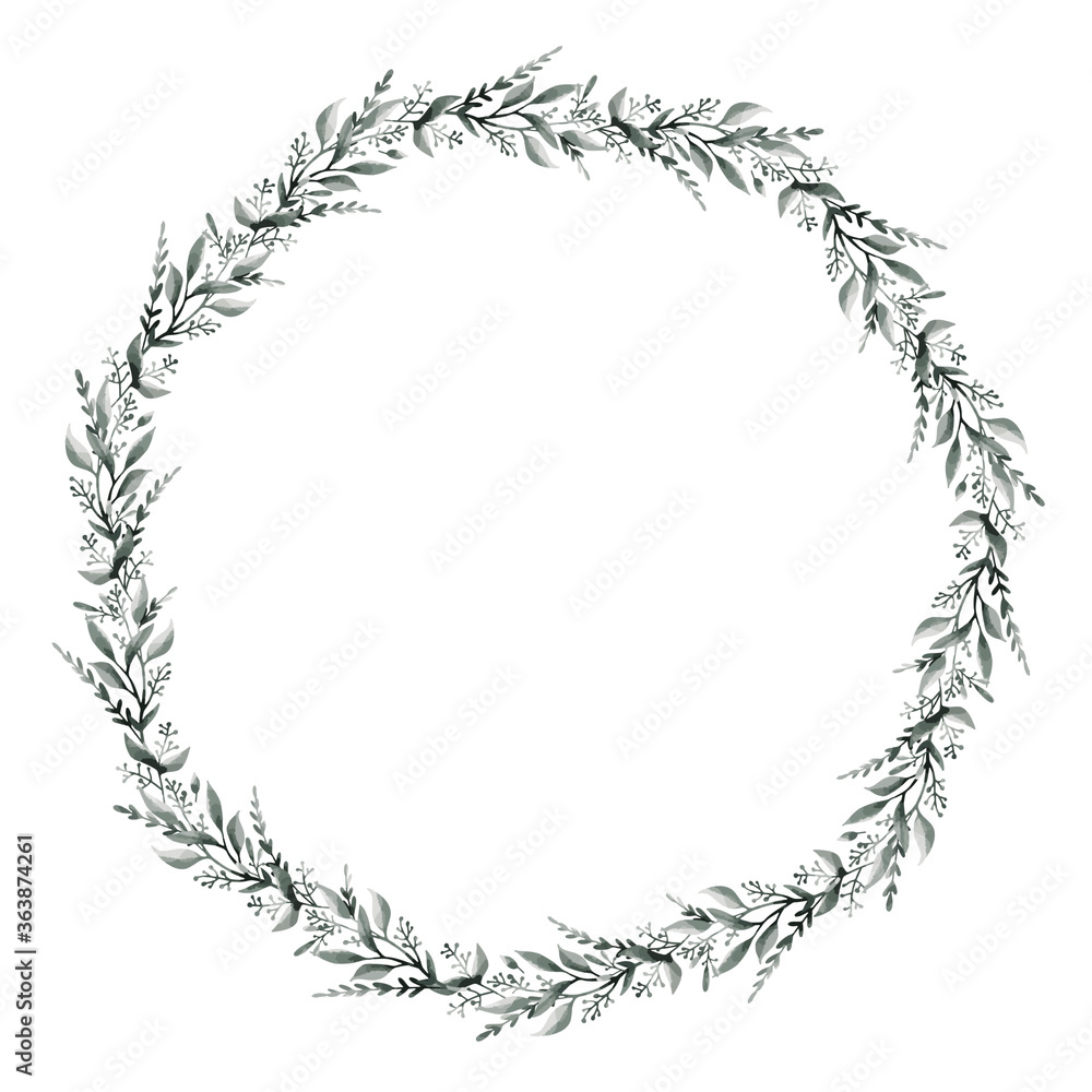 Botanical wreath. Flowers, leaves and branches in round frame. Vintage design for logo, wedding invitations, postcards, stickers and textile. White isolated background. Paper texture. Watercolor. Botanical wreath. Flowers, leaves and branches in round frame. Vintage design for logo, wedding invitations, postcards, stickers and textile. White isolated background. Paper texture. Watercolor.