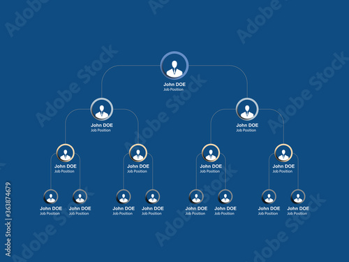 multi-level business management structure. business hierarchy infographic with round elements on blue background. organizational structure of the company