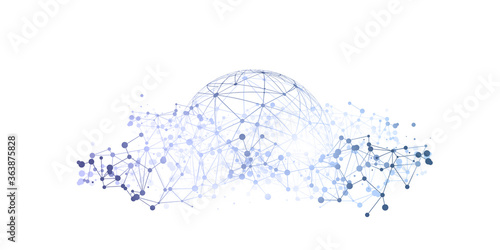 Abstract Blue and White Minimal Style Cloud Computing, Networks Structure, Telecommunications Concept Design, Network Connections, Transparent Geometric Mesh - Vector Illustration