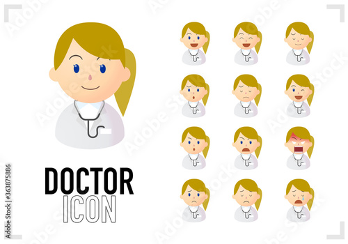 A set of vector illustrations of the doctor's bust-up icon