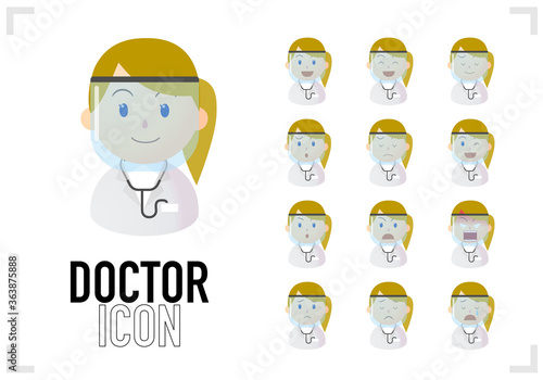 A set of vector illustrations of the doctor's bust-up icon