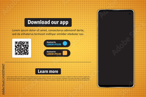 Smartphone with blank screen for download app with qr code