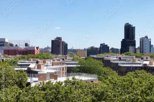 Long Island City Queens Skyline View with the Rooftops of Public Housing Buildings
