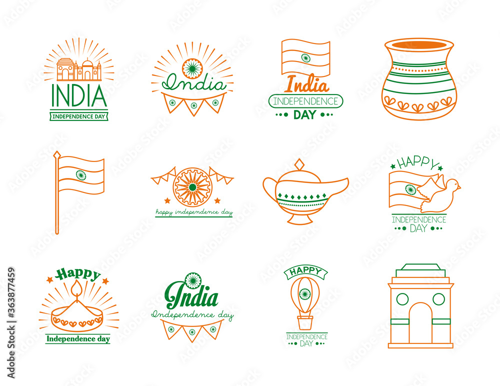 bundle of india independence day celebration icons