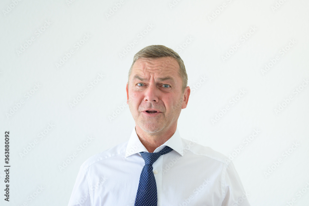 Worried man talking to the camera Worried man talking to the camera