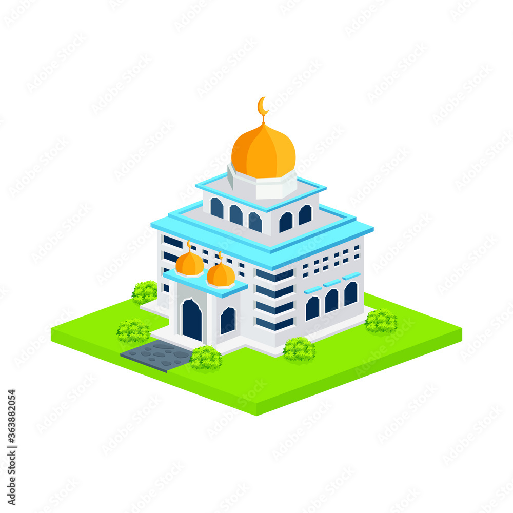 Isometric mosque Vector illustration, Cute and trendy mosque with flat and colorful design. suitable for element of Eid Al Adha, Ramadan Mubarak flyer, poster, banner, greeting card, invitation card e Isometric mosque Vector illustration, Cute and trendy mosque with flat and colorful design. suitable for element of Eid Al Adha, Ramadan Mubarak flyer, poster, banner, greeting card, invitation card e