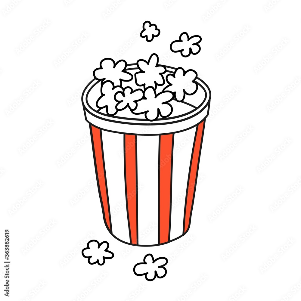 Striped red and white cup with popcorn. Striped red and white cup with popcorn.