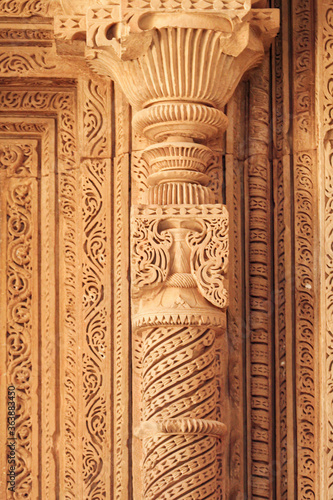 Carving of Sas Bahu Temple, located at inside Gwalior fort, Gwalior, Madhya Pradesh, India. © artqu