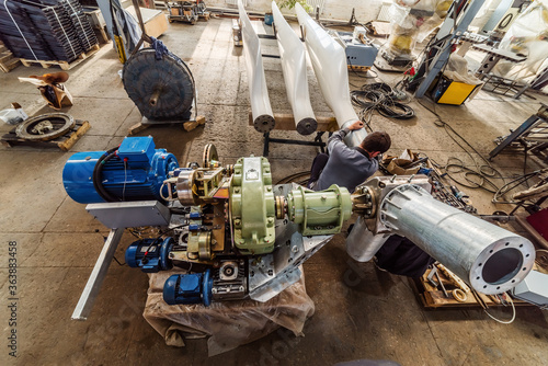 Production of a wind generator in the factory floor. The picture was taken in Russia, in the Orenburg region, in the production room of an industrial enterprise