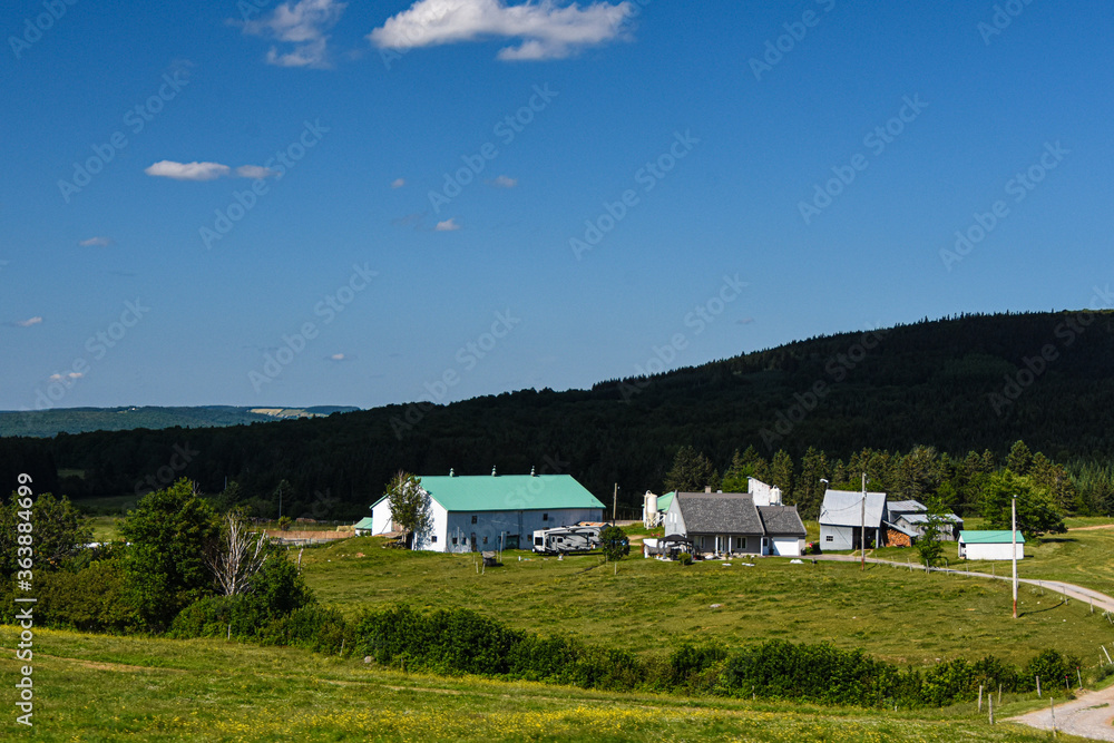 Agricultural landscape with river in Quebec, Canada