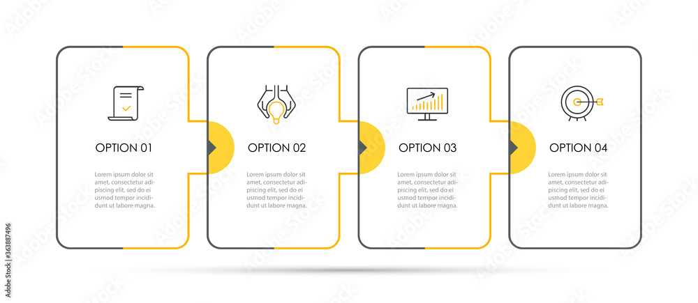 Vector Infographic thin line design with icons and 4 options or steps. Infographics for business concept. Can be used for presentations banner, workflow layout, process diagram, flow chart, info graph