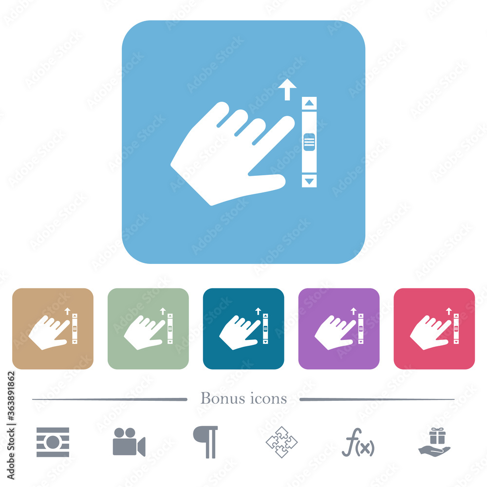 Left handed scroll up gesture flat icons on color rounded square backgrounds Left handed scroll up gesture flat icons on color rounded square backgrounds