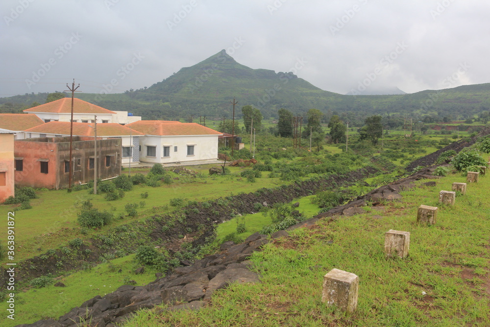 Lushgreen rural countryside of Maharashtra, India in the monsoon